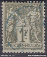 TIMBRE FRANCE SAGE N/B N° 72 RARE OBLITERATION CACHET A DATE BLEU - 1876-1878 Sage (Type I)