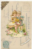 SOUVENIR D AMITIE    Carte Celluloid    ENFANTS FLEURS - Autres & Non Classés