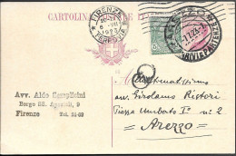 Italy Firenze Uprated Postal Stationery Card Mailed To Arezzo 1923 - Marcophilia