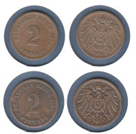 Allemagne  2 Pfennig  1912 F + 1913 D, Type 2, KM#16, Deutsches Reich, - 1 Pfennig