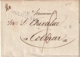 1825 - Marque Postale 66 MULHAUSEN Mulhouse Sur Lettre Pliée Vers COLMAR, Haut Rhin - Taxe 6 - 1801-1848: Vorläufer XIX