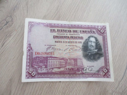 Billet Espagne Espana 50  Pesetas 15/8/1928 D9 260 661 Presque Neuf Malgré Pli Archivage - 50 Pesetas