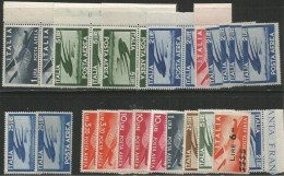 1946/1955 Posta Aerea Democratica ** MNH Lotto Esemplari Nuovi Incluso + Molte Quartine AdF / BdF E L.25 Azzurro X2 - 1946-60: Mint/hinged