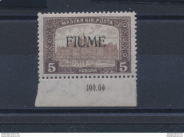 1918-19 Fiume, N° 20 ,  5k. Bruno E Bruno Chiaro Bordo Di Foglio Basso,  MNH** - Other & Unclassified