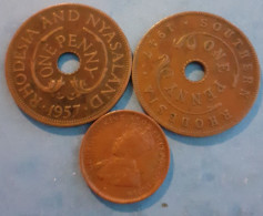 THREE COINS 1914 HALF CENT CEYLON- 1947 ONE PENNY SOUTHERN RHODESIA  & 1957 0NE PENNY RHODSIA &NYASALAND - Colonies