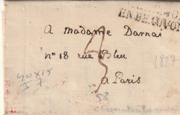 1827 - Marque Postale 58 CLERMONT EN BEAUVOISIS, Oise Sur Lettre Pliée Vers PARIS (dateur) - 1801-1848: Précurseurs XIX