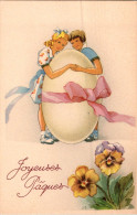 Carte  Peinture - Heureuses Pâques    ,  Enfants      AQ1062  J C - Easter