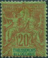 French Oceania 1892 SG7 20c Red And Blue On Green Navigation And Commerce MH - Autres & Non Classés