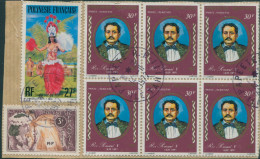 French Polynesia 1976 C133,SG217 30f King Pomare V Block Of 6 On Piece FU - Andere & Zonder Classificatie