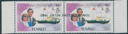 Tuvalu 1982 SG187c 45c Royal Yacht Cyclone Relief 20c Surcharge Inverted Pair MN - Tuvalu (fr. Elliceinseln)