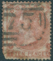 Great Britain 1867 SG112 10d Red-brown QV CTTC Plate 1 Short Corner FU (amd) - Other & Unclassified