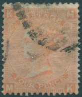 Great Britain 1865 SG93 4d Dull Vermilion QV KMMK Plate 14 FU (amd) - Sonstige & Ohne Zuordnung