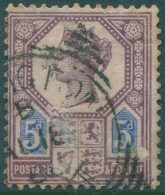 Great Britain 1887 SG207a 5d Dull Purple And Blue Die 2 QV Toning Tear FU (amd) - Sonstige & Ohne Zuordnung