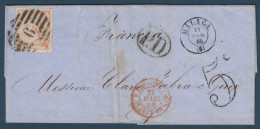 LETTRE COVER MALAGA SPAIN ESPAGNE > FRANCIA CACHET PD TAXE 5 CAD ROUGE ENTRÉE FRANCE ST JEAN DE LUZ 1866 - Brieven En Documenten