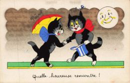 ILLUSTRATEURS - S29313 - 2 Chats Noirs Se Serrant La Main - Chapeau - Quelle Heureuse Rencontre - 1900-1949