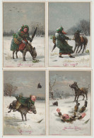 4 CHROMOS Sans Pub GRAND FORMAT - Scène D’hiver Avec Une Mule - 152x102mm - Other & Unclassified