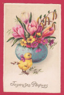 AA571 FANTAISIES  FETES JOYEUSES PAQUES  VASE FLEURS POUSSIN  - - Easter