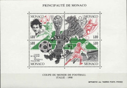 Monaco Bloc Obl Yv:50 Mi:48 Coupe Du Monde De Football Italie Monaco 3-5-1990 (TB Cachet à Date) - Blocks & Kleinbögen