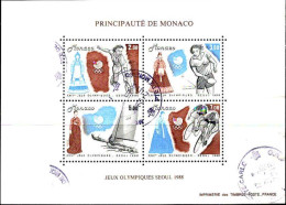 Monaco Bloc Obl Yv:42 Mi:40 24.Jeux Olympiques Séoul (Beau Cachet Rond) - Blocks & Sheetlets