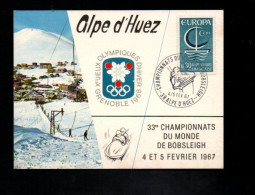 33 ème CHAMPIONNAT DU MONDE DE BOBSLEIGHT à L'ALPE D'HUEZ 1967 - Cachets Commémoratifs