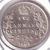 BRITISH INDIA SILVER COIN LOT 209, 2 ANNAS 1905, AUNC, SCARE - Indien