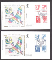 2 Enveloppes FDC - 2008 - Marianne Et Les Valeurs De L'Europe - Illustration Sur Soie - 2000-2009