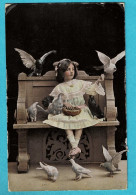 * Fantaisie - Fantasy - Fantasie (Enfant - Child - Kind) * (1756-3) Girl, Fille, Bird, Oiseau, Vogel, Pigeon, Dove - Portretten