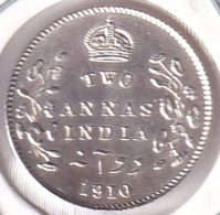 BRITISH INDIA SILVER COIN LOT 232, 2 ANNAS 1910, AUNC, SCARE - India