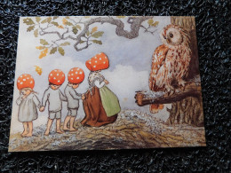 Illustrateur Elsa Beskow, "Tomtebobarnen  - Les Enfants Du Nid Du Père Noël" Gnomes Devant Une Chouette   (C21) - Other & Unclassified
