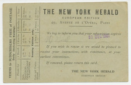 Postal Stationery France 1901 The New York Herald - Subscription - Non Classés