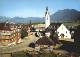71708892 Schwarzenberg Vorarlberg Dorfplatz Kirche Bregenzerwald Alpenpanorama S - Autres & Non Classés