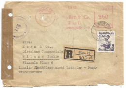Austria Censored Registered Commerce Cover Wien 13nov1948 X Italy With Red Meter G.260 + Costumes G.40 - Lettres & Documents