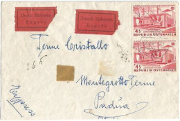 Austria Expres Cover Wien 5apr1963 X Italy Simply Franked With Electricity S.4 In Vertical Pair - Covers & Documents