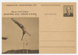Postal Stationery Czechoslovakia 1955 Spartakiad Prague - Platform Diving - Altri & Non Classificati