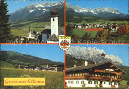 71708804 Ellmau Tirol Kirche Wappen Tennis Alpenpanorama Wilden Kaiser Ellmau - Sonstige & Ohne Zuordnung