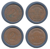 Allemagne, 2 Rentenpfennig 1924 A + 1924 E, KM#31, Deutsches Reich, - 2 Renten- & 2 Reichspfennig