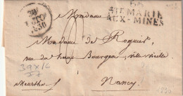 1830 - Marque Postale 66 SAINTE STE MARIE AUX MINES, Haut Rhin Sur Lettre Pliée Vers NANCY (dateur) - 1801-1848: Vorläufer XIX