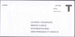 France Entier-P N** (7020) La Poste Philaposte Aurorisation 89091 Lettre M20g VP C.2018/4 - Cards/T Return Covers