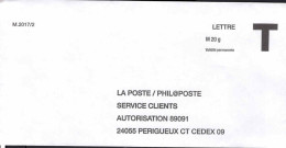 France Entier-P N** (7020) La Poste Philaposte Aurorisation 89091 Lettre M20g VP M.2017/2 - Karten/Antwortumschläge T