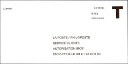 France Entier-P N** (7020) La Poste Phil@poste Aurorisation 89091 VP Lettre M20g C2019/1 - Cartes/Enveloppes Réponse T