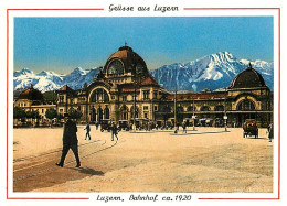 Suisse - LU Lucerne - Luzern - Bahnhof Ca 1920 - Reproduktion Einer Alten Postkarte - Automobiles - D'après Une Gravure  - Otros & Sin Clasificación