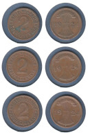 Allemagne, 2 Rentenpfennig 1924 A + 1924 E + 1924 F, KM#31, Deutsches Reich, - 2 Rentenpfennig & 2 Reichspfennig