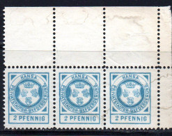 Deutschland/Privatpost-HANSA, 1894, Wappenzeichnung MiNr. 1 In 3er Streifen, Eckrand (19566E) - Private & Local Mails