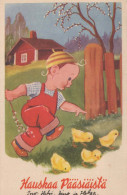 OSTERN HUHN KINDER Vintage Ansichtskarte Postkarte CPA #PKE270.A - Ostern