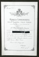 Autorizzazione A Fregiarsi Della Medaglia A Ricordo Guerra Italo-Turca - 1913 - Documents