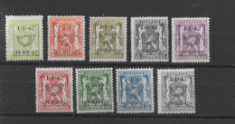 TIMBRES BELGIQUE Préoblitérés  PRE475/483XX - Typo Precancels 1936-51 (Small Seal Of The State)