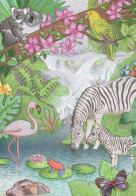 CEBRA Animales LENTICULAR 3D Vintage Tarjeta Postal CPSM #PAZ151.A - Zebras
