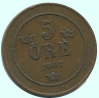 5 ORE 1907 SWEDEN Coin #AC684.2.U.A - Schweden