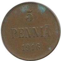 5 PENNIA 1916 FINLANDIA FINLAND Moneda RUSIA RUSSIA EMPIRE #AB142.5.E.A - Finland