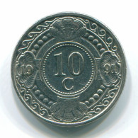 10 CENTS 1991 NIEDERLÄNDISCHE ANTILLEN Nickel Koloniale Münze #S11349.D.A - Niederländische Antillen